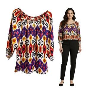 Chico's Women’s 2 (12) Multicolored Southwestern Style Scoop Neck Blouse